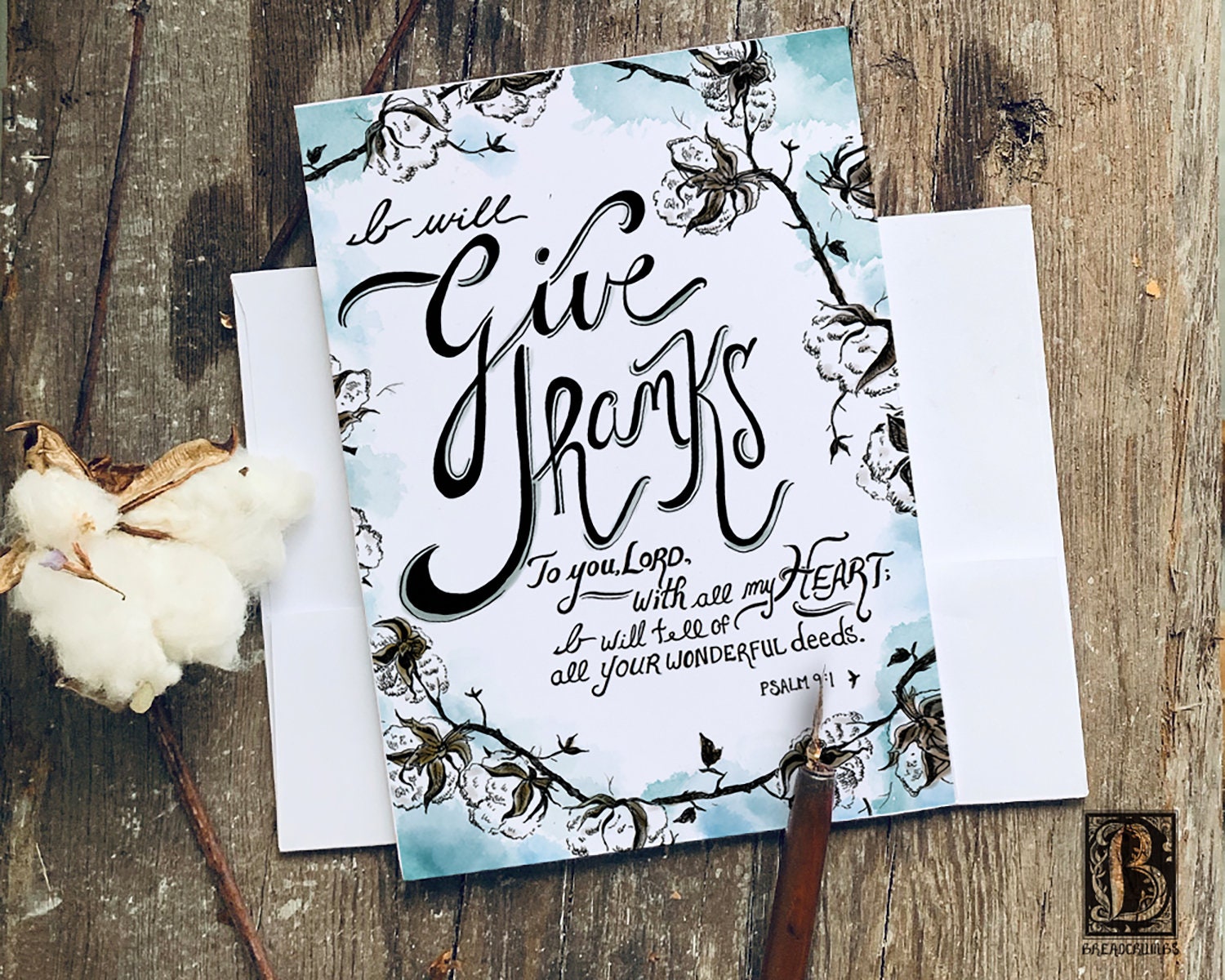 "Give Thanks" Psalm 9:1 Card-Greeting & Note Cards-Breadcrumbs Paper Co