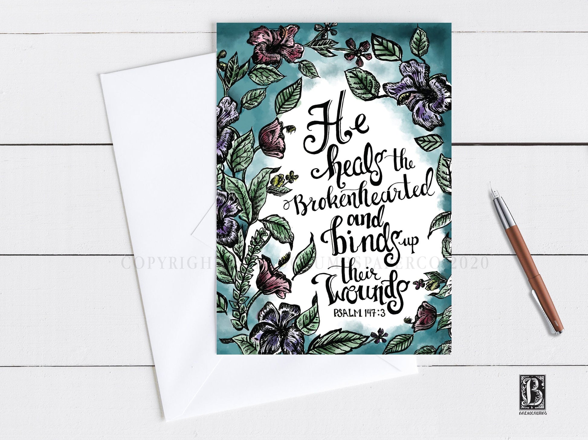 "He Heals the Brokenhearted" Psalm 147:3 Card-Greeting & Note Cards-Breadcrumbs Paper Co